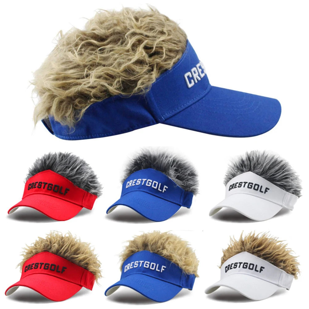 Novelty Golf Baseball Cap Fake Hair Men & Women Breathable Sun Visor Wig Hat Sport Supplies